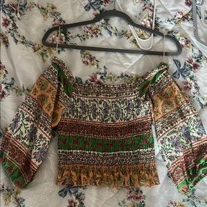 Zara Colorful Floral Blouse with Flutter Sleeves
